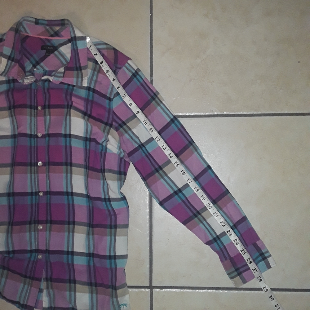 Talbots Large Multi-Colored Plaid Button-Down Cot… - image 5